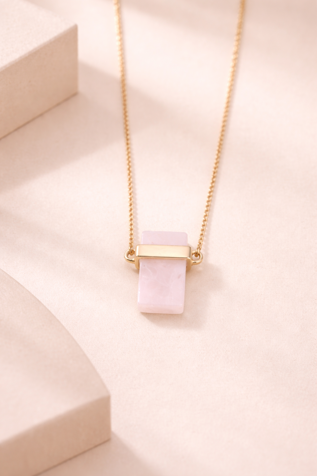 Recomango | Serene Axis — Natural Rose Quartz Inlaid Necklace