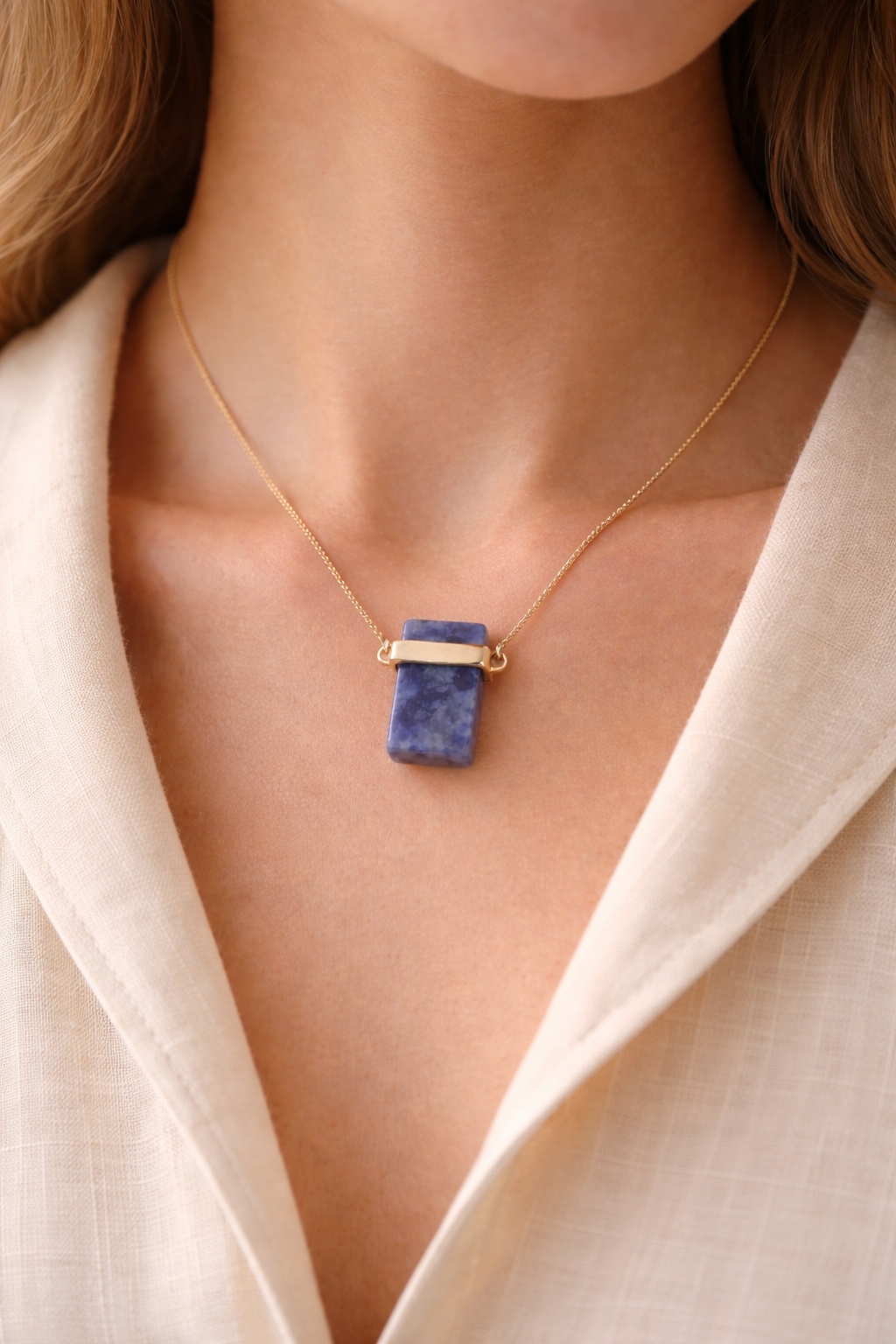 Recomango | Serene Axis — Natural Rose Quartz Inlaid Necklace