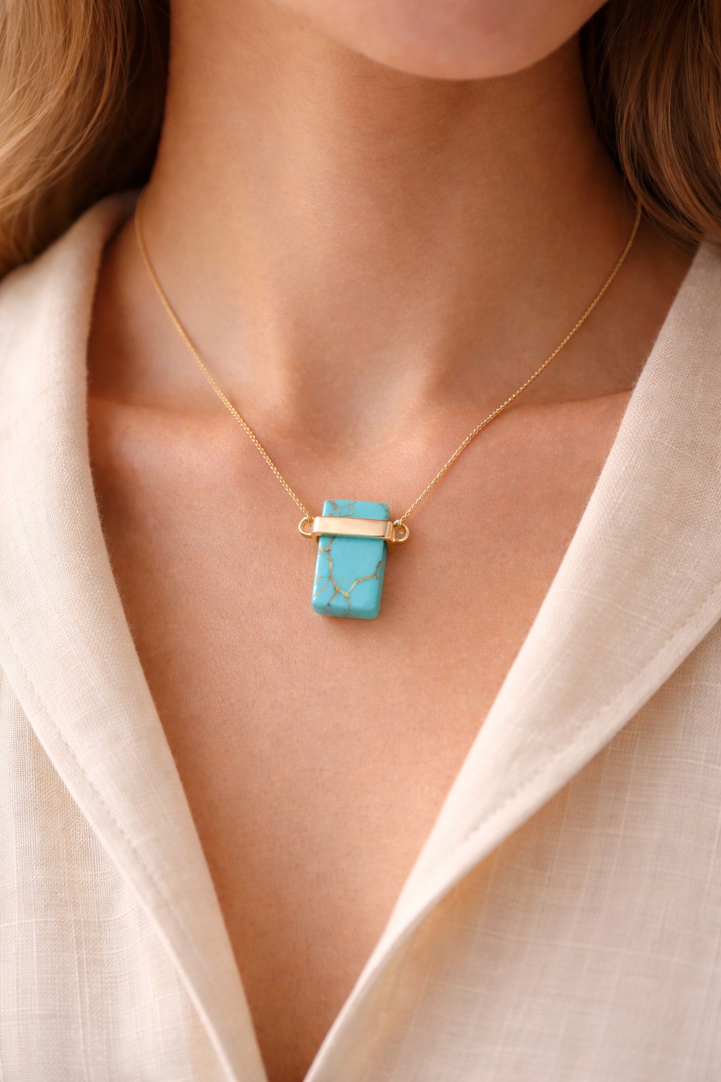 Recomango | Serene Axis — Natural Rose Quartz Inlaid Necklace