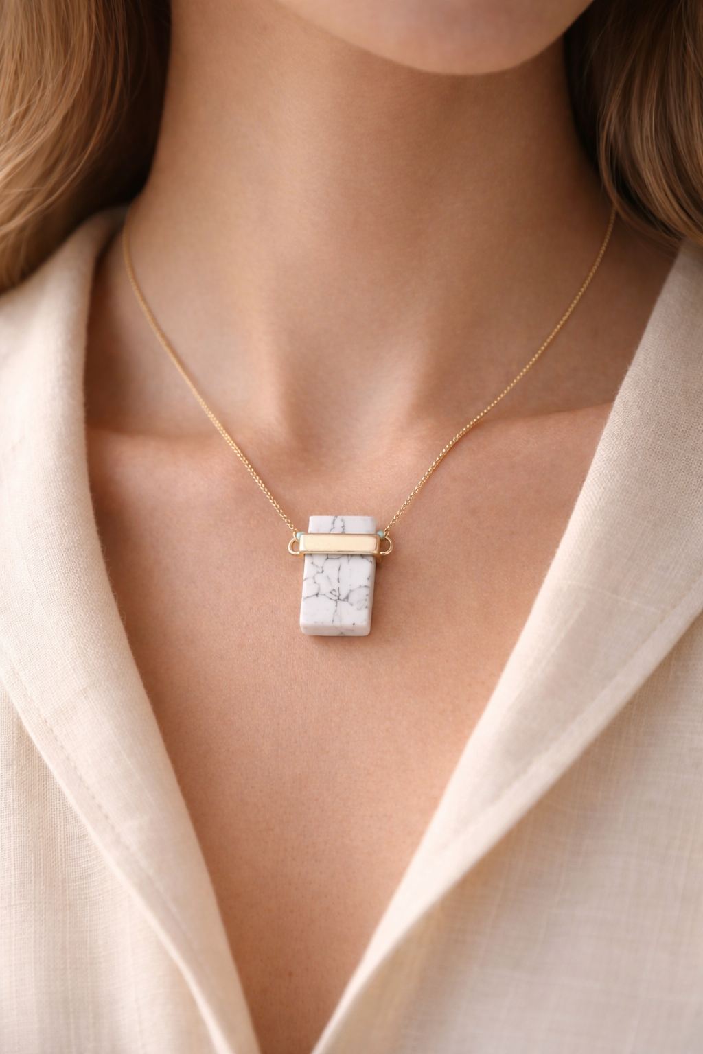 Recomango | Serene Axis — Natural Rose Quartz Inlaid Necklace