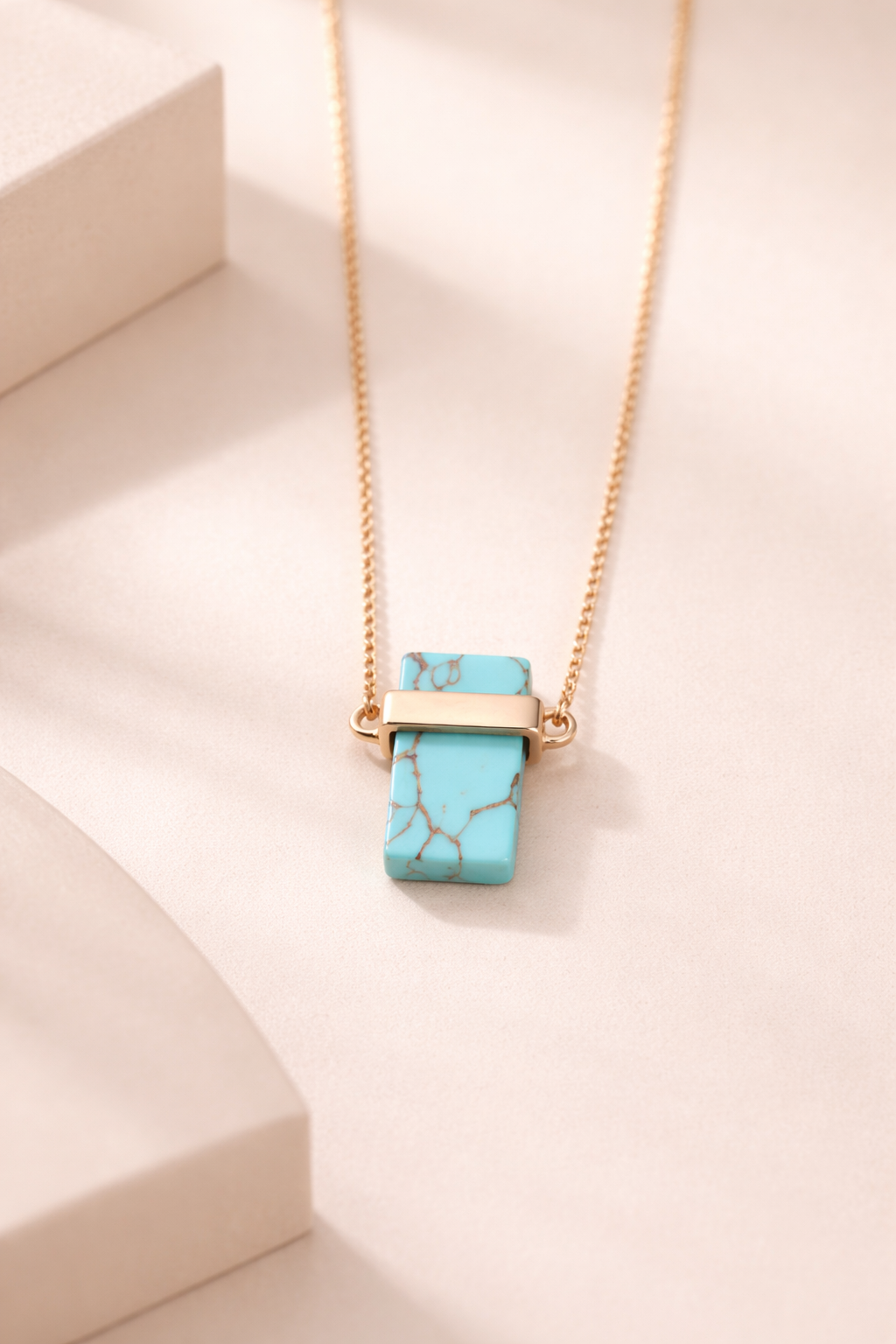 Recomango | Serene Axis — Natural Rose Quartz Inlaid Necklace