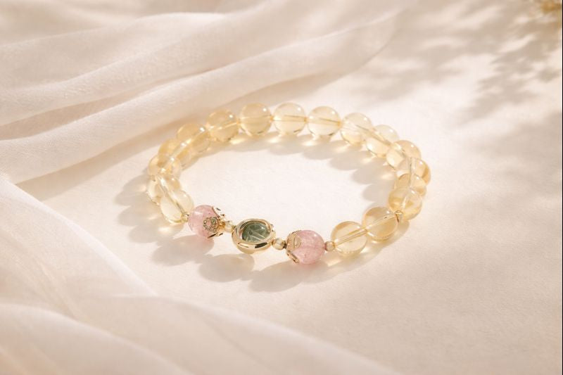 RecoMango | Golden Aura — Natural Rutilated & Green Phantom Quartz Bracelet
