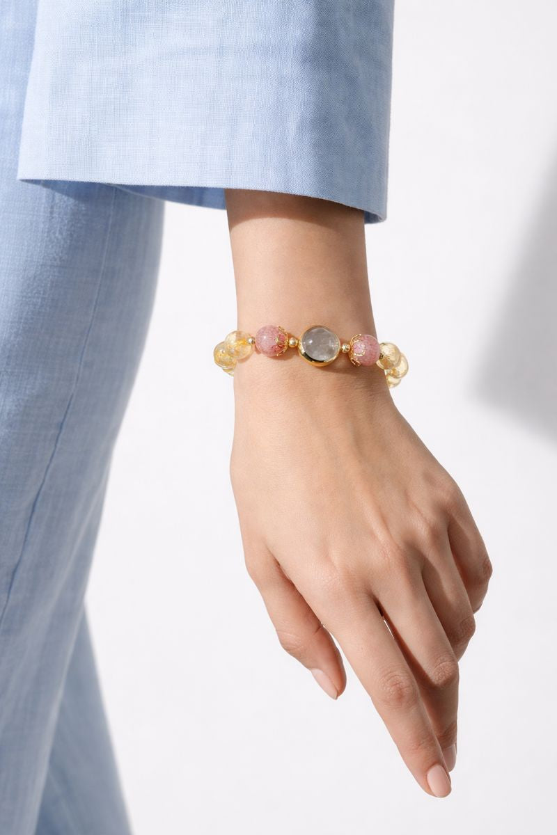 RecoMango | Golden Aura — Natural Rutilated & Green Phantom Quartz Bracelet